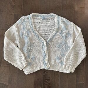 Vintage Liz‎ Thomas Chunky Open Knit Soft Girl Coquette Cardigan Argyle L
